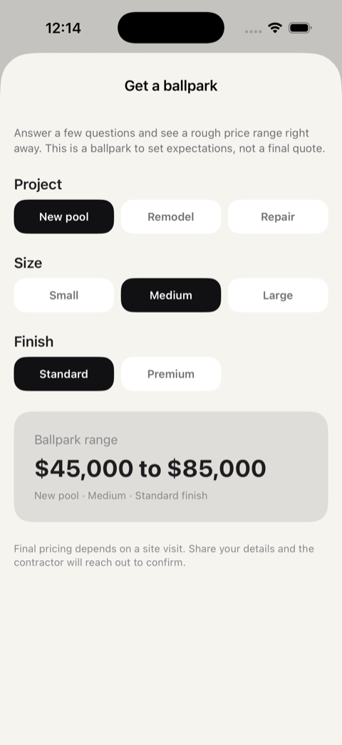 The customer portal you send: a proposal with line items, scope, and an accept action.
